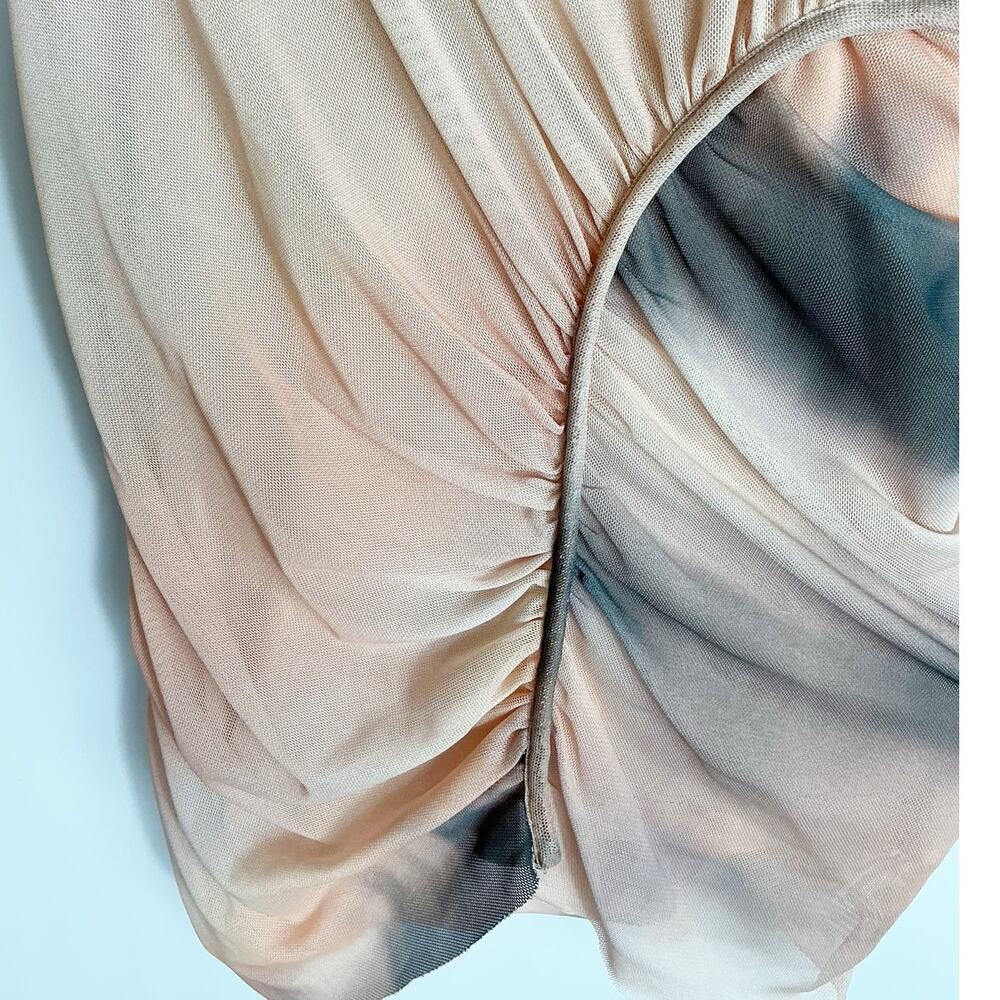 ZARA Womens Asymmetrical Ruched Mesh Tank Shirt Tie Dye Medium - Picture 3 of 5